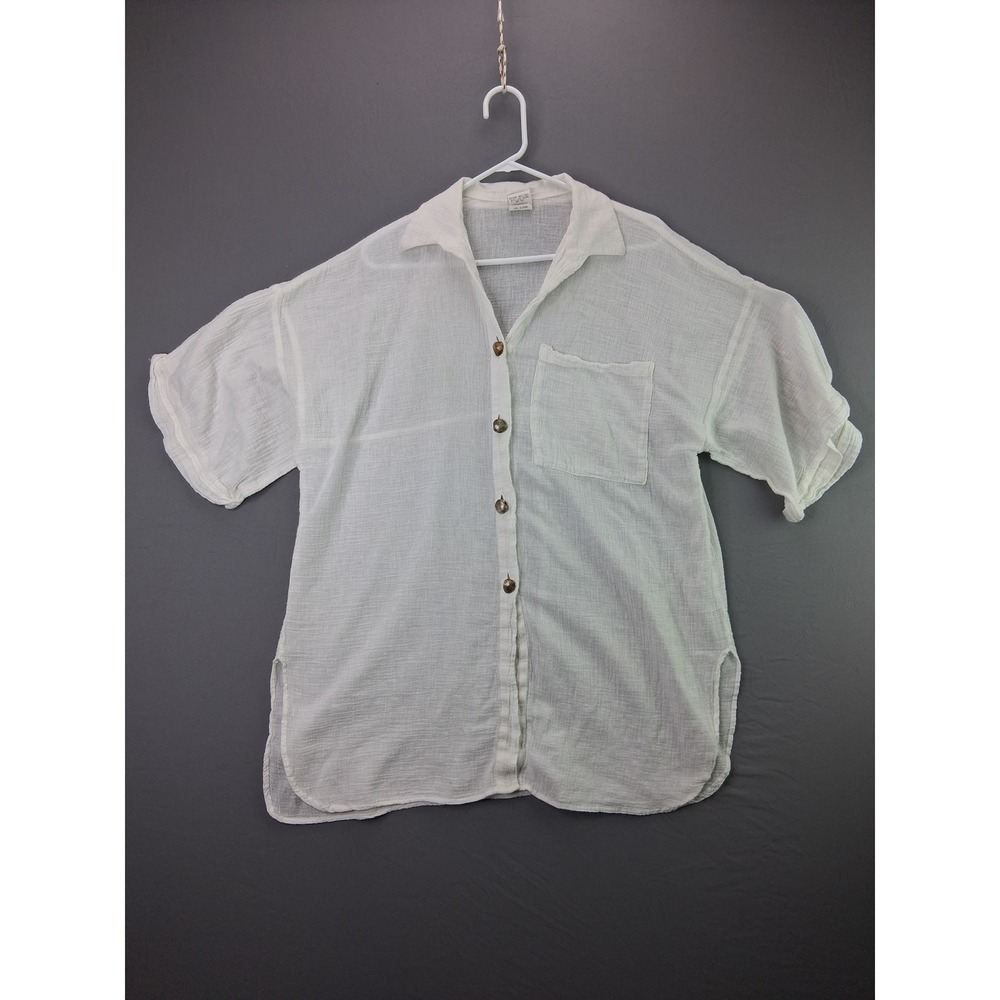 Pacific Connections Button Up Shirt Womens OS White Gauze Seashell Buttons USA